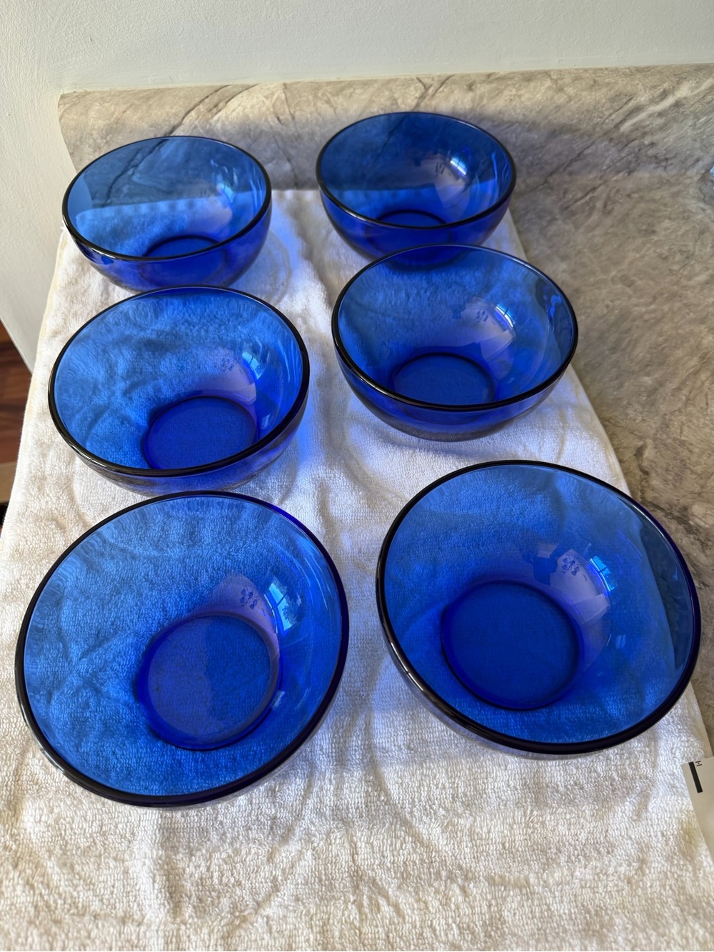 Cobalt Blue Glass Cereal Soup Bowls - Set of 6